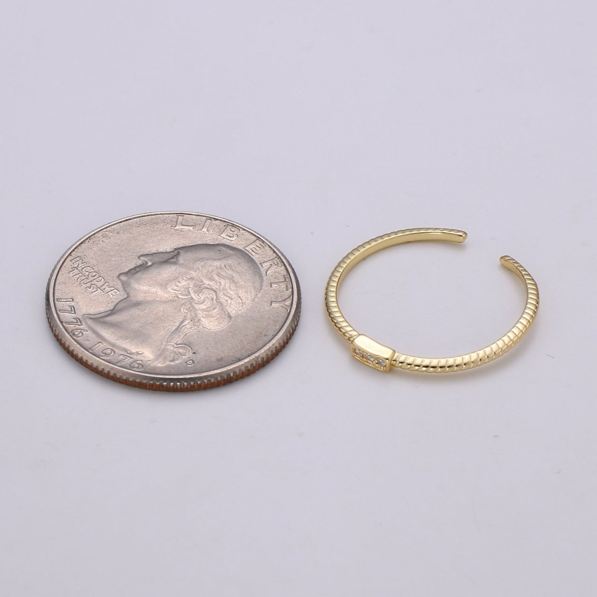 trilogy Pave CZ 24K Gold Ring, Cubic Adjustable Gold Ring, Simple Ring, Clear Cubic Zirconia Ring- R-198 - DLUXCA