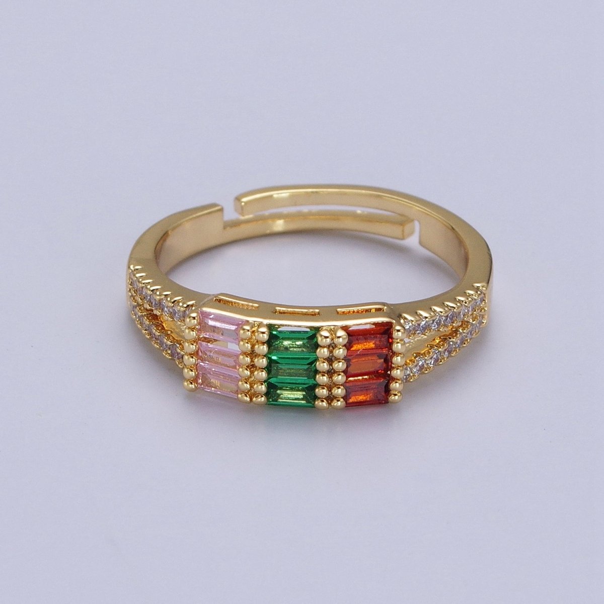 Triple Baguette Multicolor Clear Micro Paved CZ Ring in Gold & Silver | Y-561 Y-562 - DLUXCA