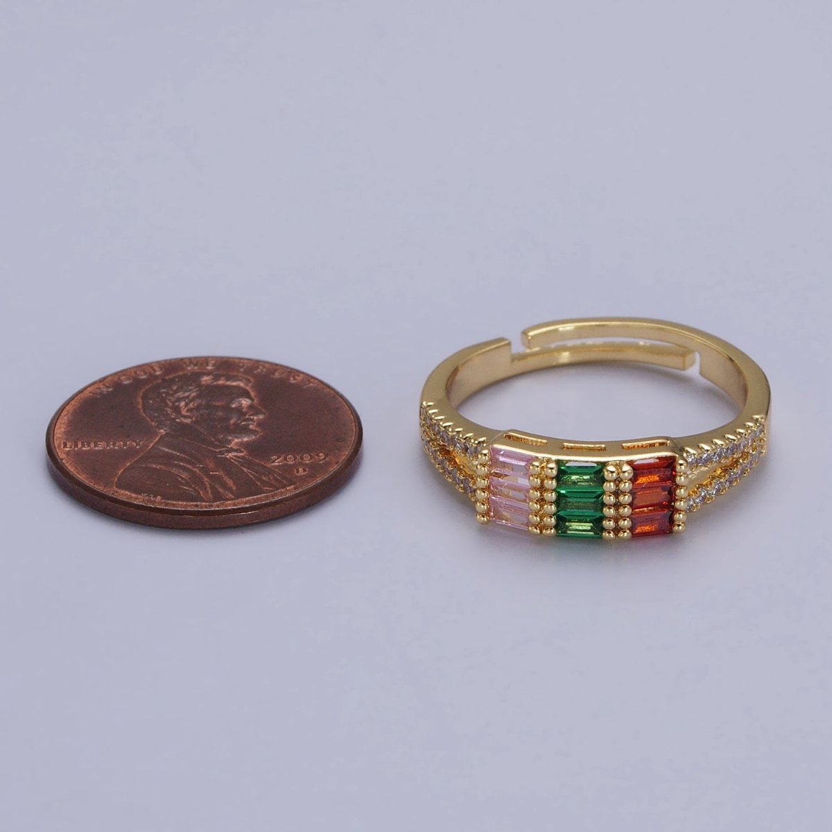 Triple Baguette Multicolor Clear Micro Paved CZ Ring in Gold & Silver | Y-561 Y-562 - DLUXCA