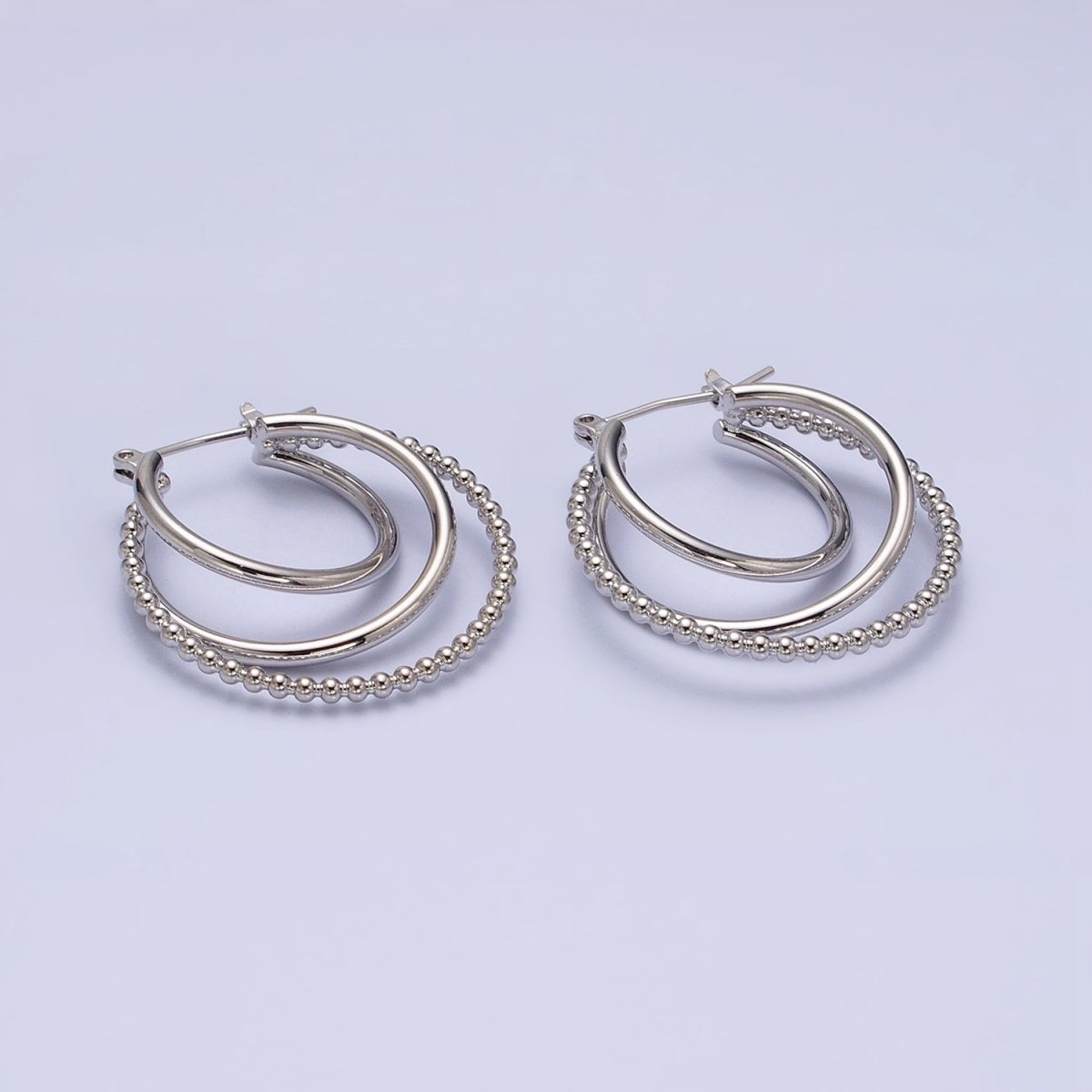 Triple Hoop Earrings, Big Gold Hoops, Statement Earrings Silver Beaded Modern Hoop Earring AD1209 AD1210 - DLUXCA