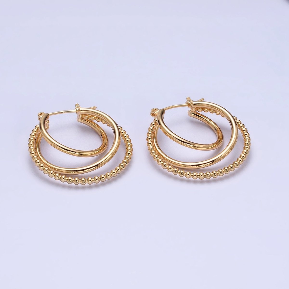Triple Hoop Earrings, Big Gold Hoops, Statement Earrings Silver Beaded Modern Hoop Earring AD1209 AD1210 - DLUXCA