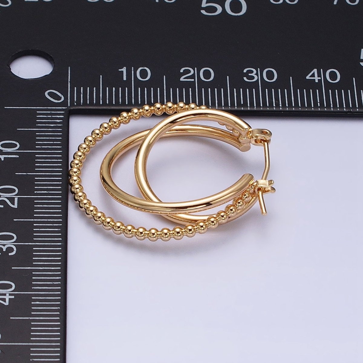 Triple Hoop Earrings, Big Gold Hoops, Statement Earrings Silver Beaded Modern Hoop Earring AD1209 AD1210 - DLUXCA