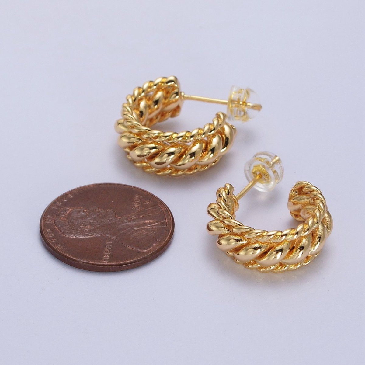 Triple Twisted Croissant Braided C-Shaped Stud Earrings in Gold & Silver | AB024 AB064 - DLUXCA
