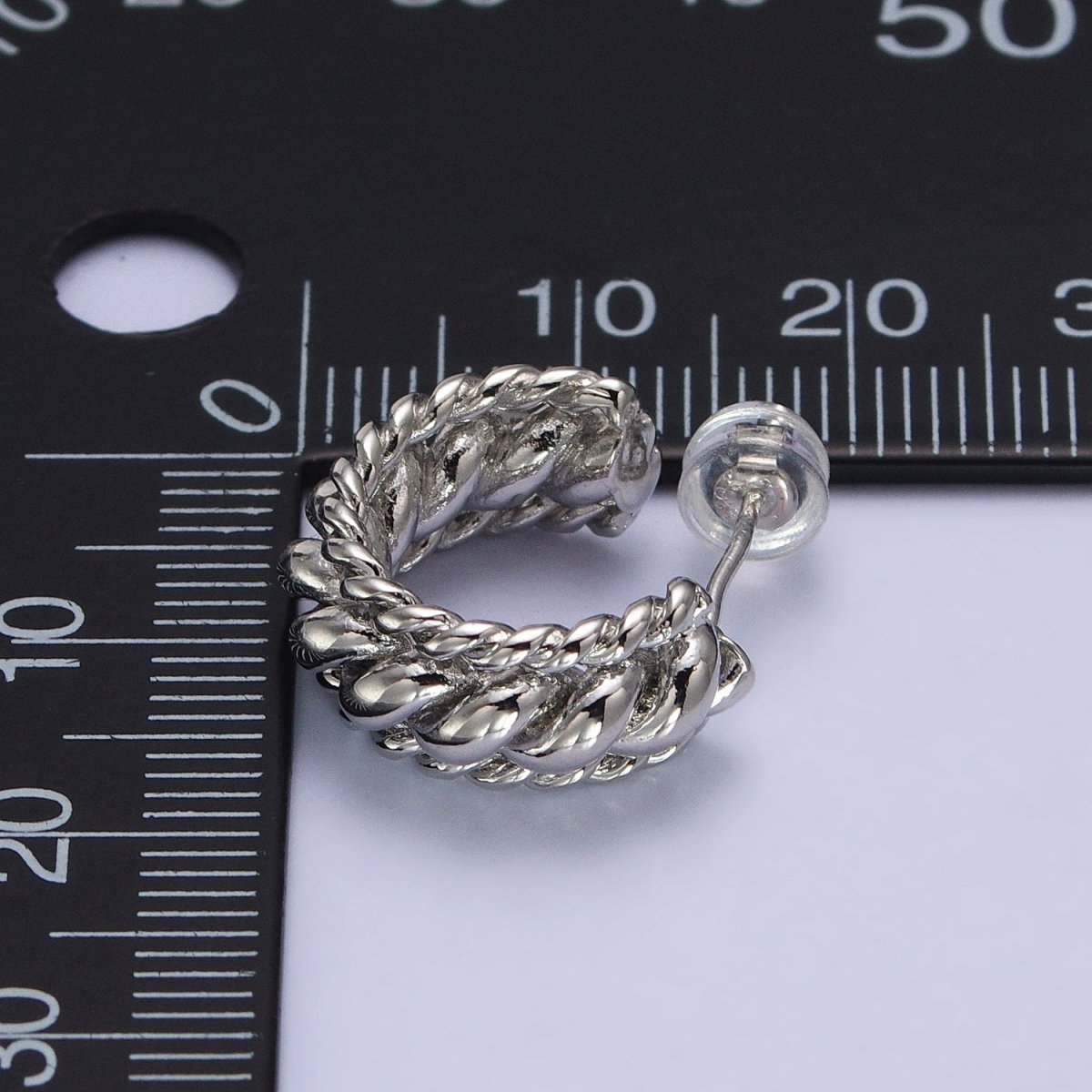 Triple Twisted Croissant Braided C-Shaped Stud Earrings in Gold & Silver | AB024 AB064 - DLUXCA