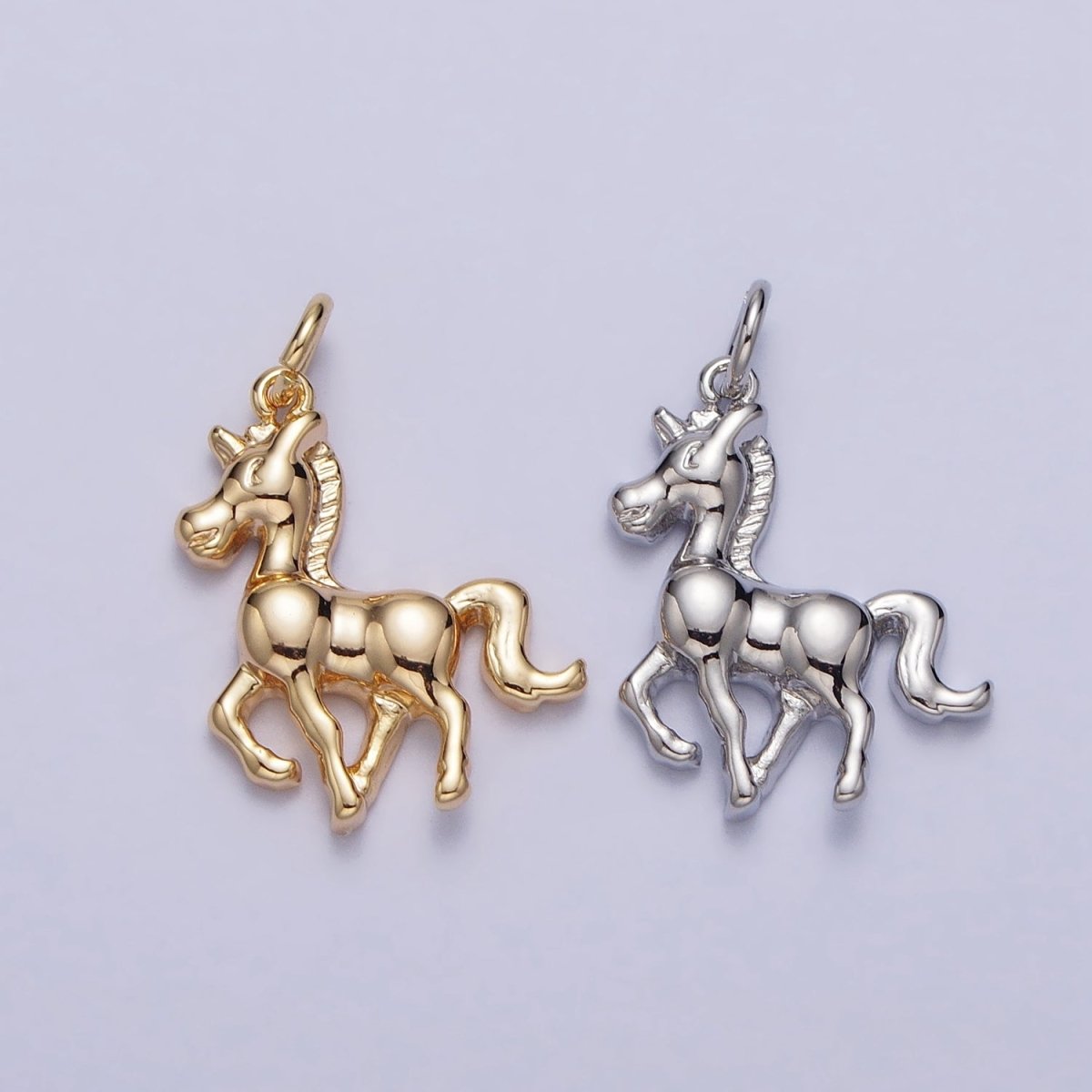 Trotting Horse Unicorn Equestrian Charm in Gold & Silver | AC193 AC194 - DLUXCA