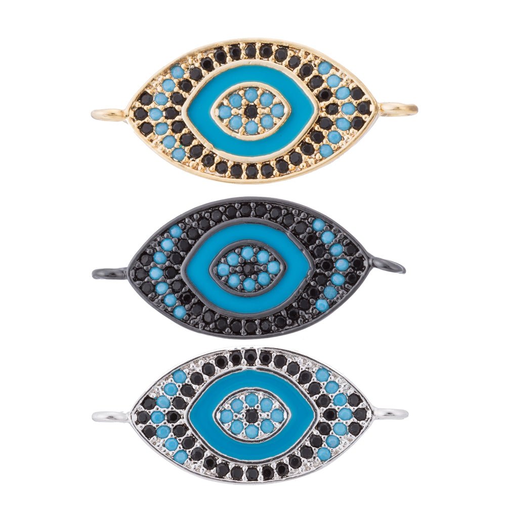 Turquoise Evil Eye, Lucky Charm, Charm CONNECTOR, Women Cubic Zirconia Bracelet Charm Bead Finding For Jewelry Making | F-114 - DLUXCA