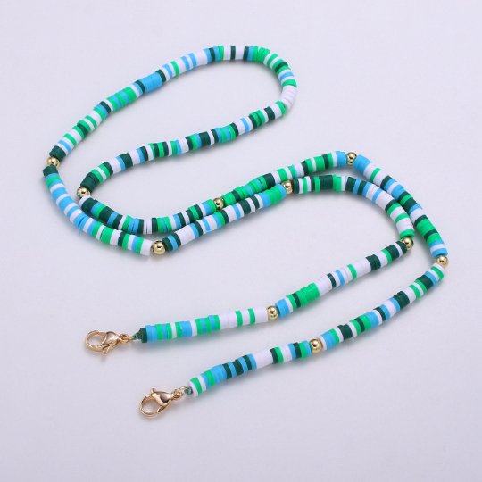 Turquoise Face Mask Chain, Blue White Ocean Inspired Face Mask Holder Beaded Chain Necklace Turquoise Face Mask Holder Chain, FMHC-24.0-16 - DLUXCA