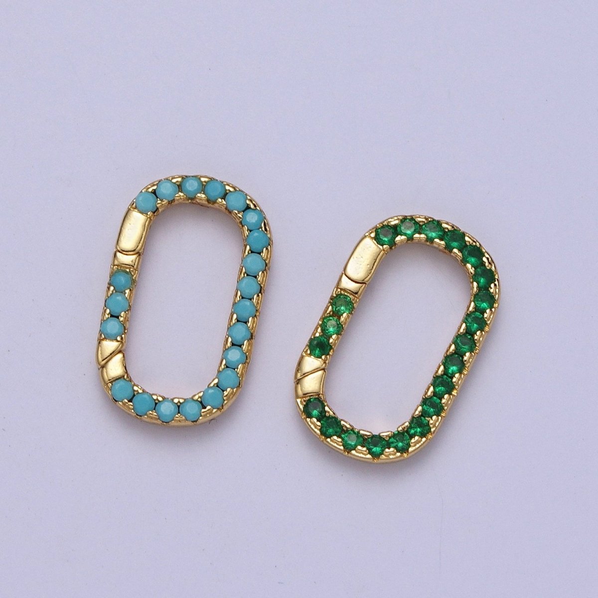 Turquoise, Green CZ Micro Paved 17mm Oblong Spring Gate Supply PULL Gate Ring Clasp | Z-039 Z-040 - DLUXCA