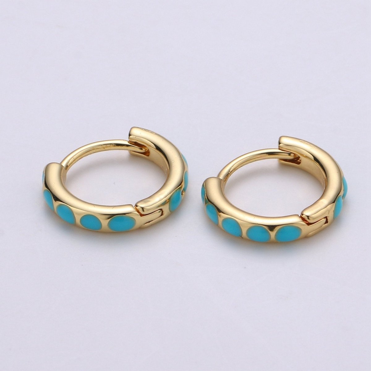 Turquoise Hoop Earrings • turquoise gold cartilage hoop • turquoise huggie hoop earrings • Something Blue Jewelry Q-207 - DLUXCA