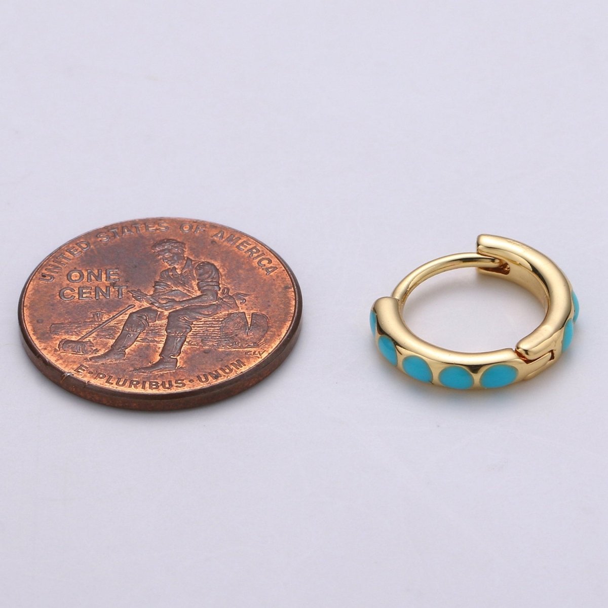 Turquoise Hoop Earrings • turquoise gold cartilage hoop • turquoise huggie hoop earrings • Something Blue Jewelry Q-207 - DLUXCA