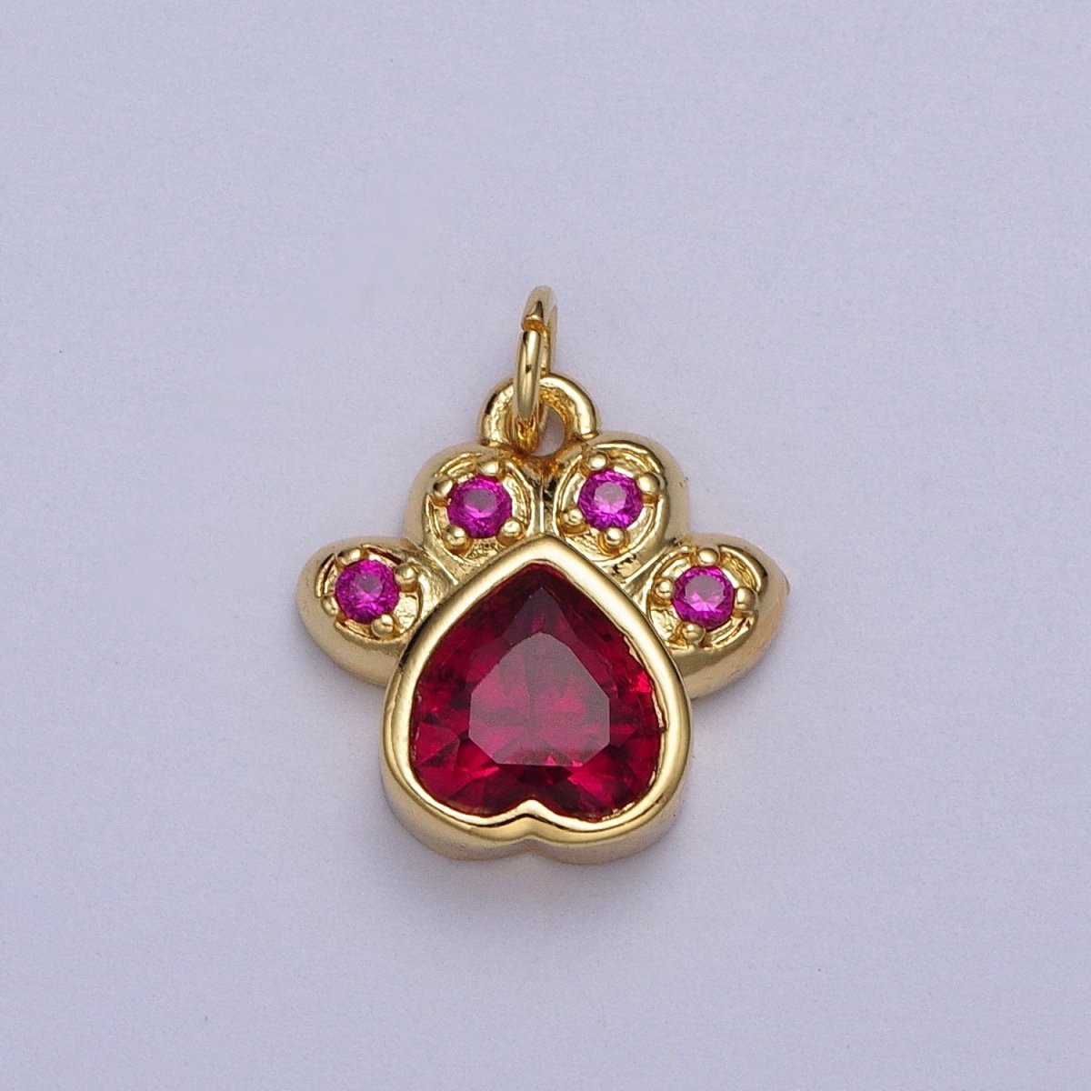 Turquoise, Pink, Red, Black CZ Animal Paw Print Gold Charm | AC019 - AC022 - DLUXCA