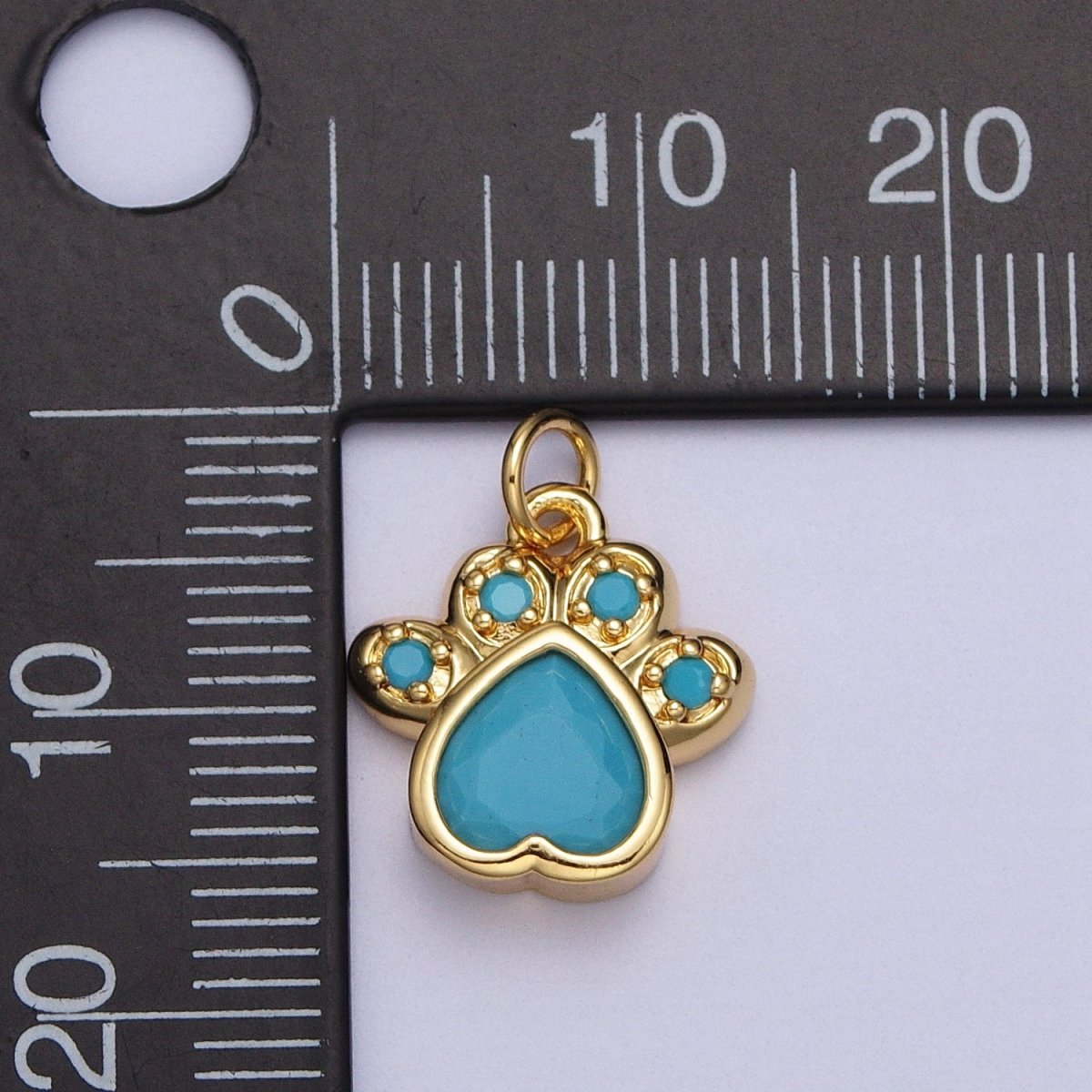 Turquoise, Pink, Red, Black CZ Animal Paw Print Gold Charm | AC019 - AC022 - DLUXCA