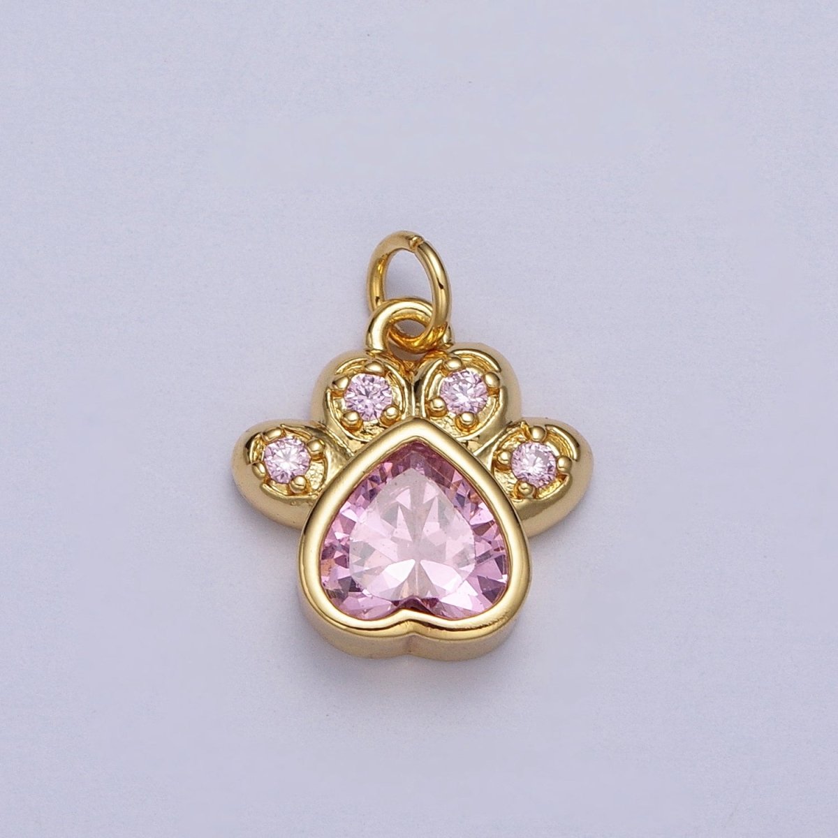 Turquoise, Pink, Red, Black CZ Animal Paw Print Gold Charm | AC019 - AC022 - DLUXCA