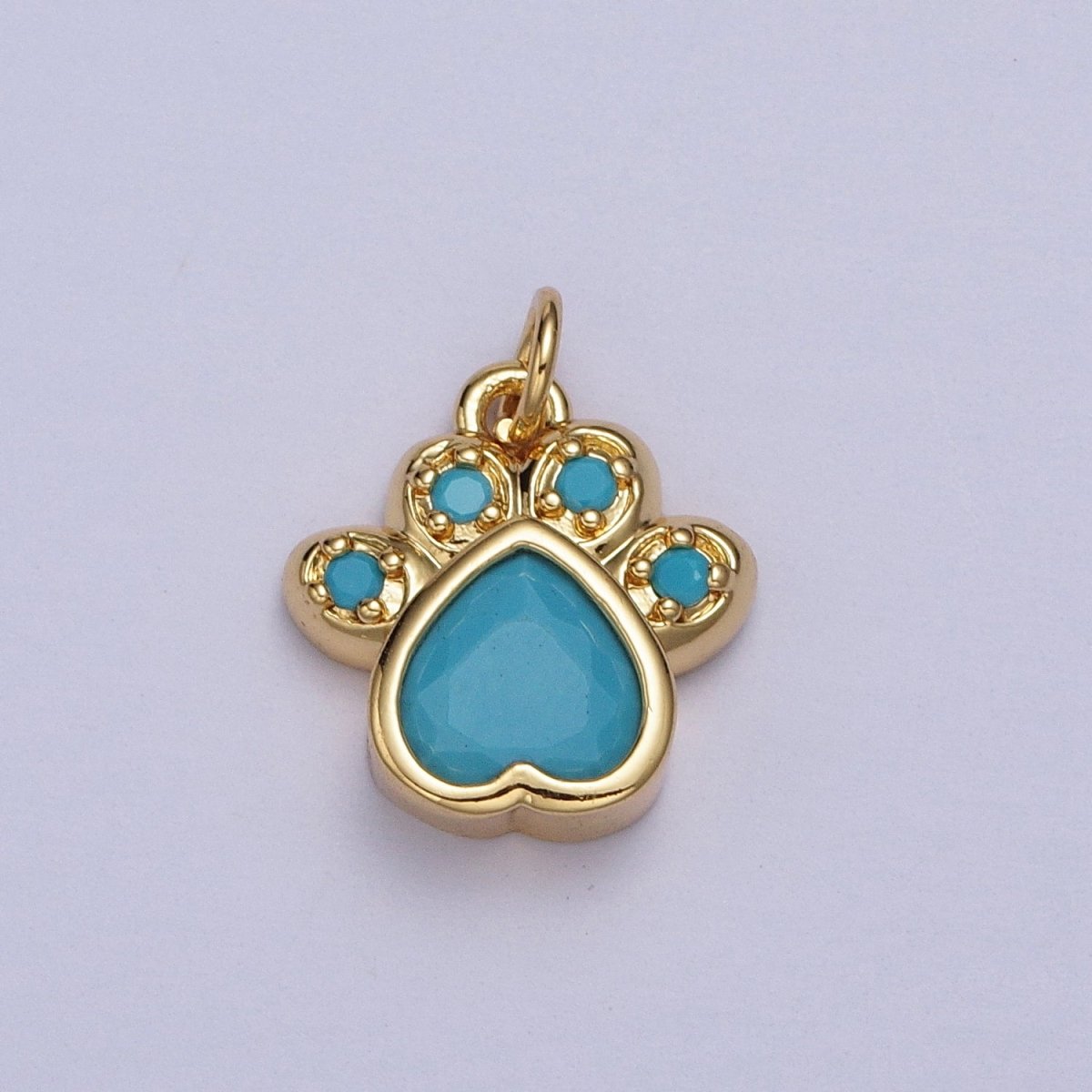 Turquoise, Pink, Red, Black CZ Animal Paw Print Gold Charm | AC019 - AC022 - DLUXCA