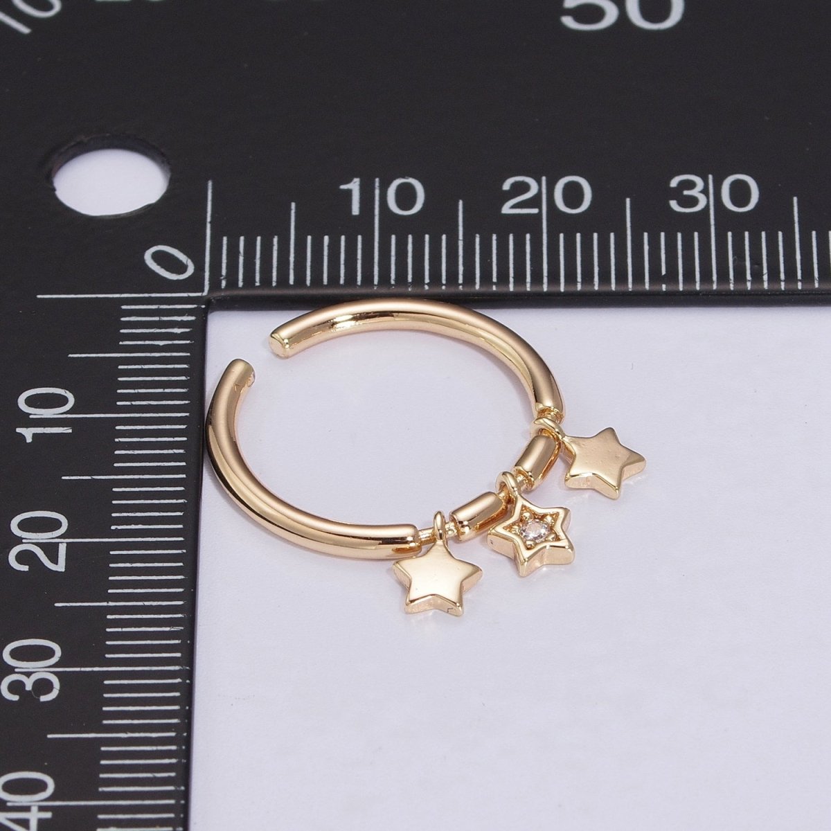 Twinkle Little Star Ring- Dainty Star Ring, 18K Gold Filled Ring, Dangly Star Stacking Ring Charm U-098 - DLUXCA