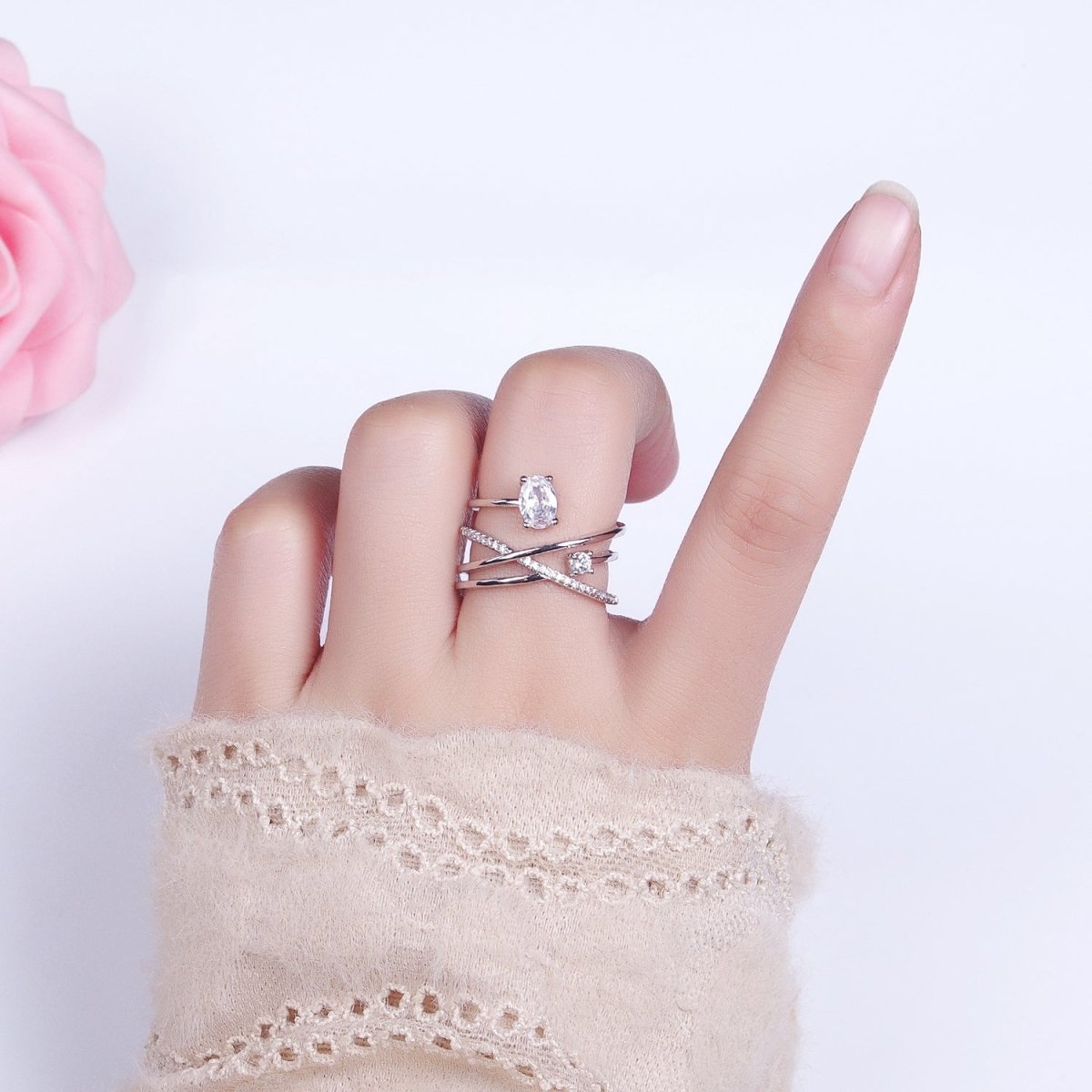 Twist Gold Ring With Double Band Criss Cross Silver Ring Stackable Ring O-1803 O-1804 - DLUXCA