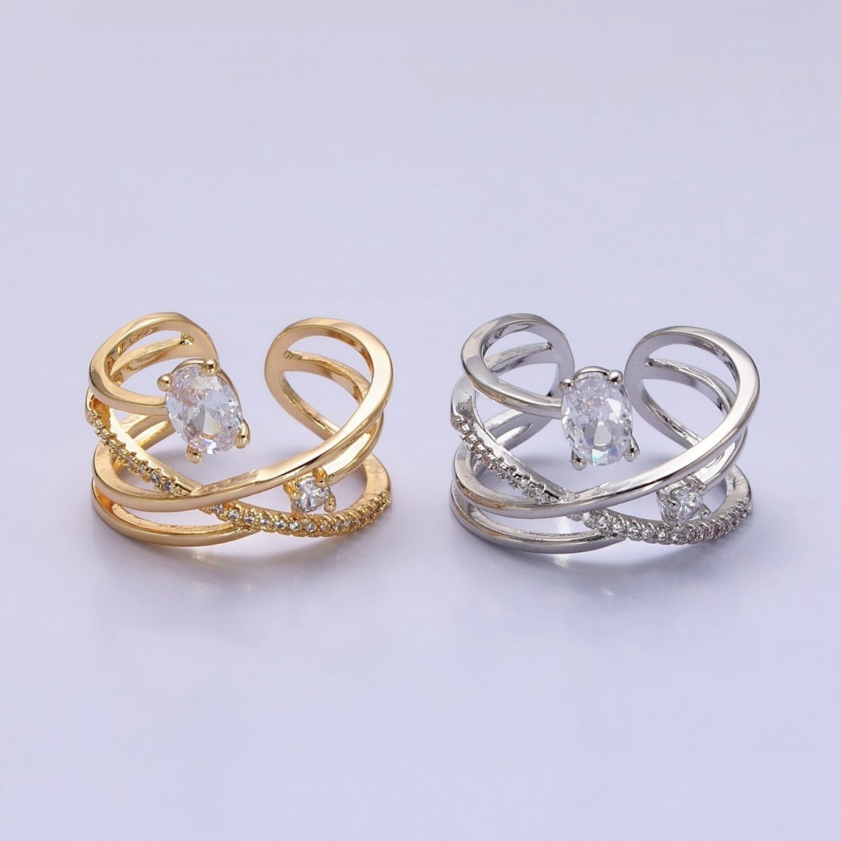 Twist Gold Ring With Double Band Criss Cross Silver Ring Stackable Ring O-1803 O-1804 - DLUXCA