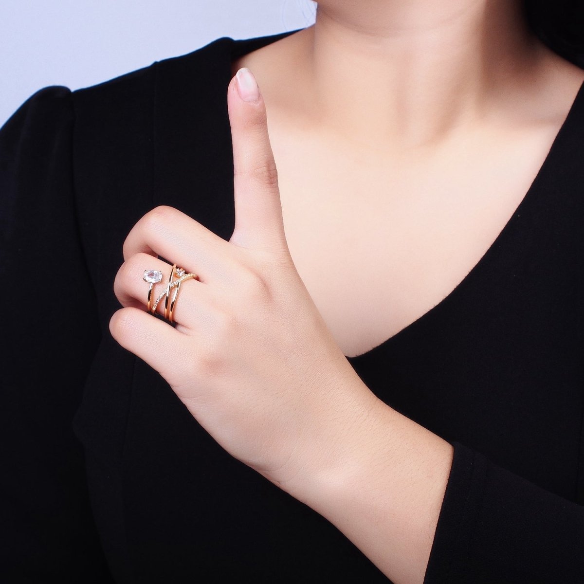 Twist Gold Ring With Double Band Criss Cross Silver Ring Stackable Ring O-1803 O-1804 - DLUXCA