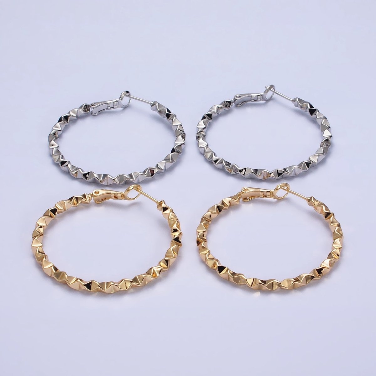 Twist Hoop Earrings | 16K Gold Filled Thick Hoops | Wavy Gold Hoop Earrings 40mm Statement Hoop AD1006 AD1007 - DLUXCA