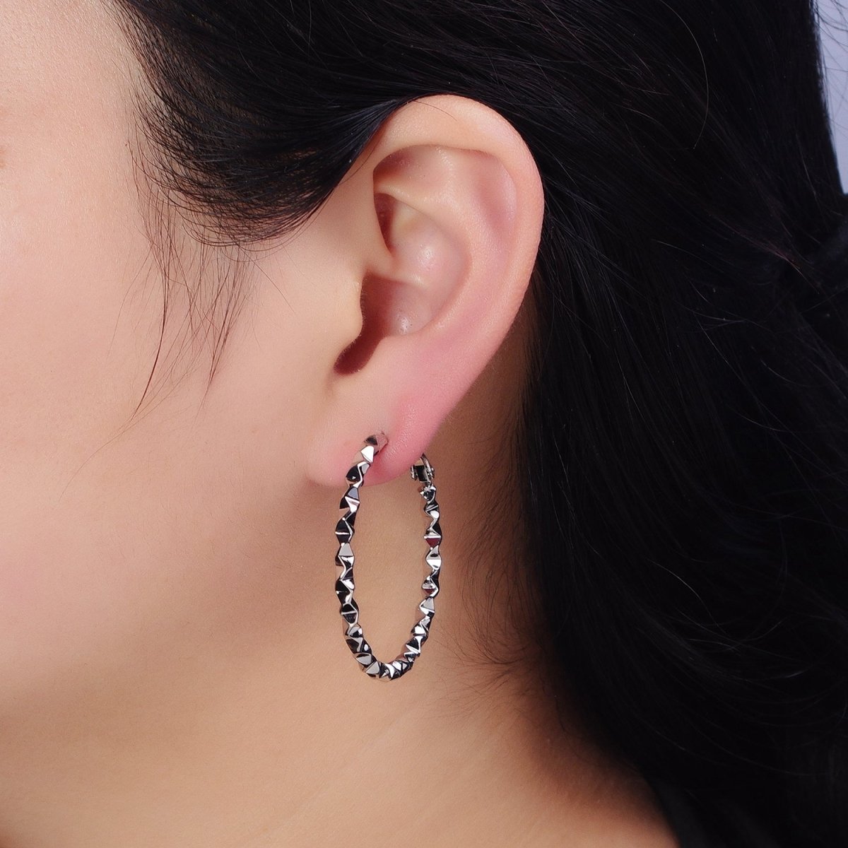 Twist Hoop Earrings | 16K Gold Filled Thick Hoops | Wavy Gold Hoop Earrings 40mm Statement Hoop AD1006 AD1007 - DLUXCA