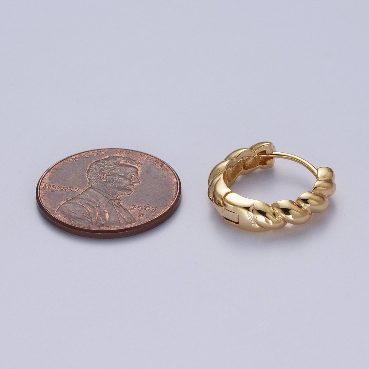 Twisted Bamboo Textured Simple Gold Huggie Small Hoop Earring X834 - DLUXCA