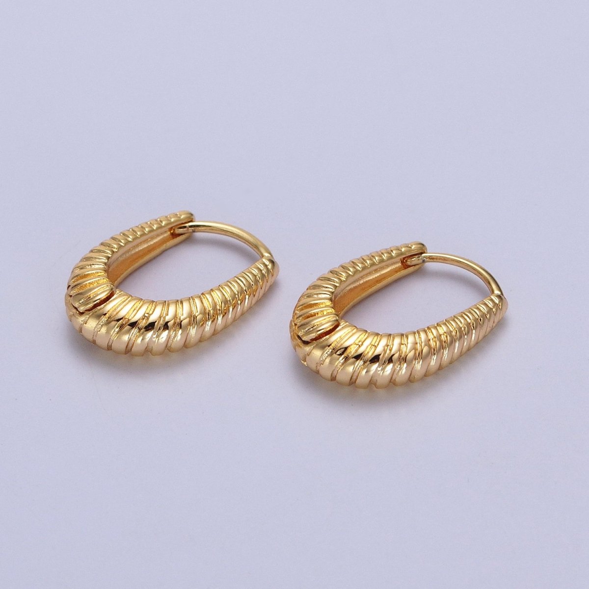 Twisted Croissant Dome Oblong Oval Hoop Earrings in Gold & Silver | AB075 AB076 - DLUXCA