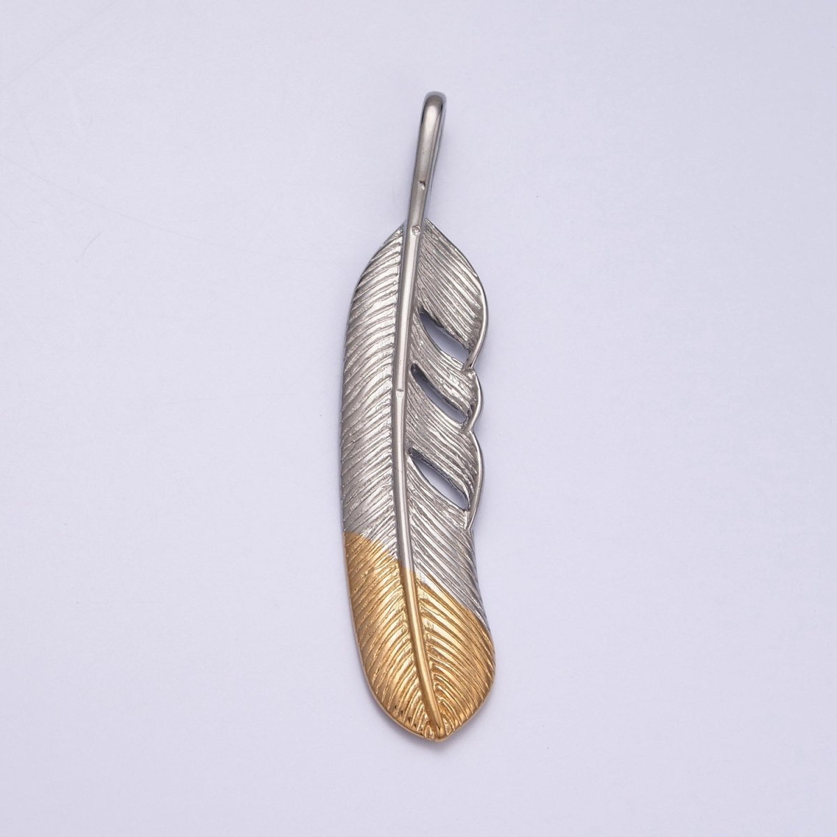 Two Tone feather necklace Pendant Silver boho Charm Jewelry Layering Necklace Men Jewelry X-638 - DLUXCA