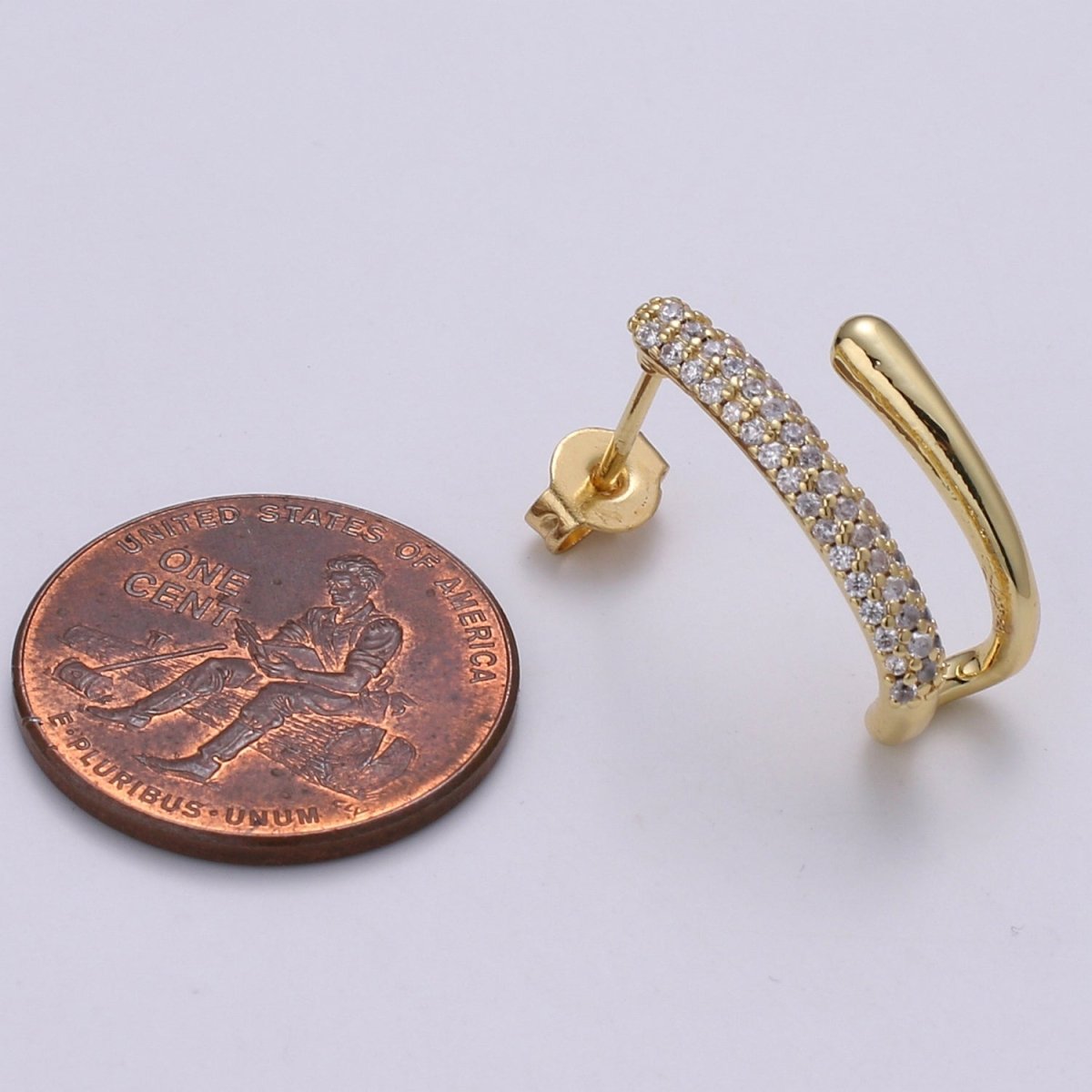 U Shape 24K Gold filled CZ Pave Stud, White Gold filled Micro Pave Earring for DIY Earring Craft Supply Jewelry Making, EARR-1367, 1368 Q-389 Q-390 - DLUXCA