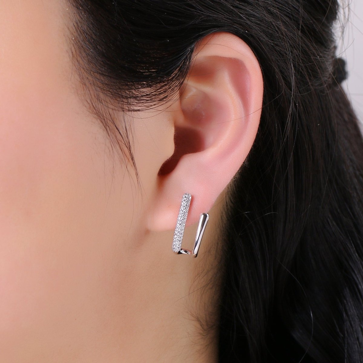 U Shape 24K Gold filled CZ Pave Stud, White Gold filled Micro Pave Earring for DIY Earring Craft Supply Jewelry Making, EARR-1367, 1368 Q-389 Q-390 - DLUXCA