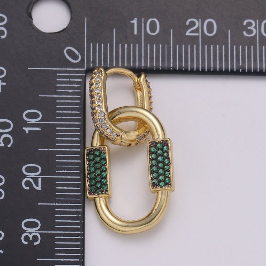 U Shaped Earring Micro Pave Earring 24k Gold filled Cubic Zirconia Gemstone Gold Statement earring Dangle Oval Charm P-051 P-052 - DLUXCA