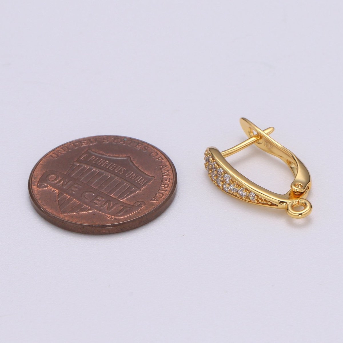 U Shaped Huggie Earring 24K Gold Filled Cz Micro Pave Hoops with open link for Jewelry Making Supply L-230 - DLUXCA