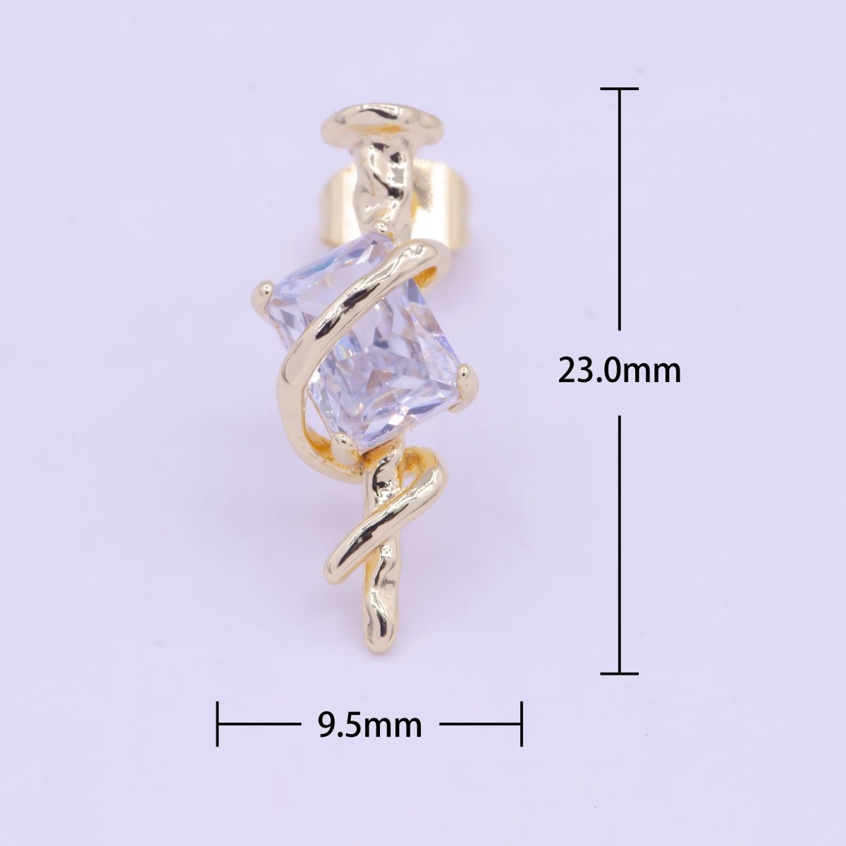 Unique Emerald Cut CZ Gold Stud Earring Drop Stud Earring Q-041 - DLUXCA