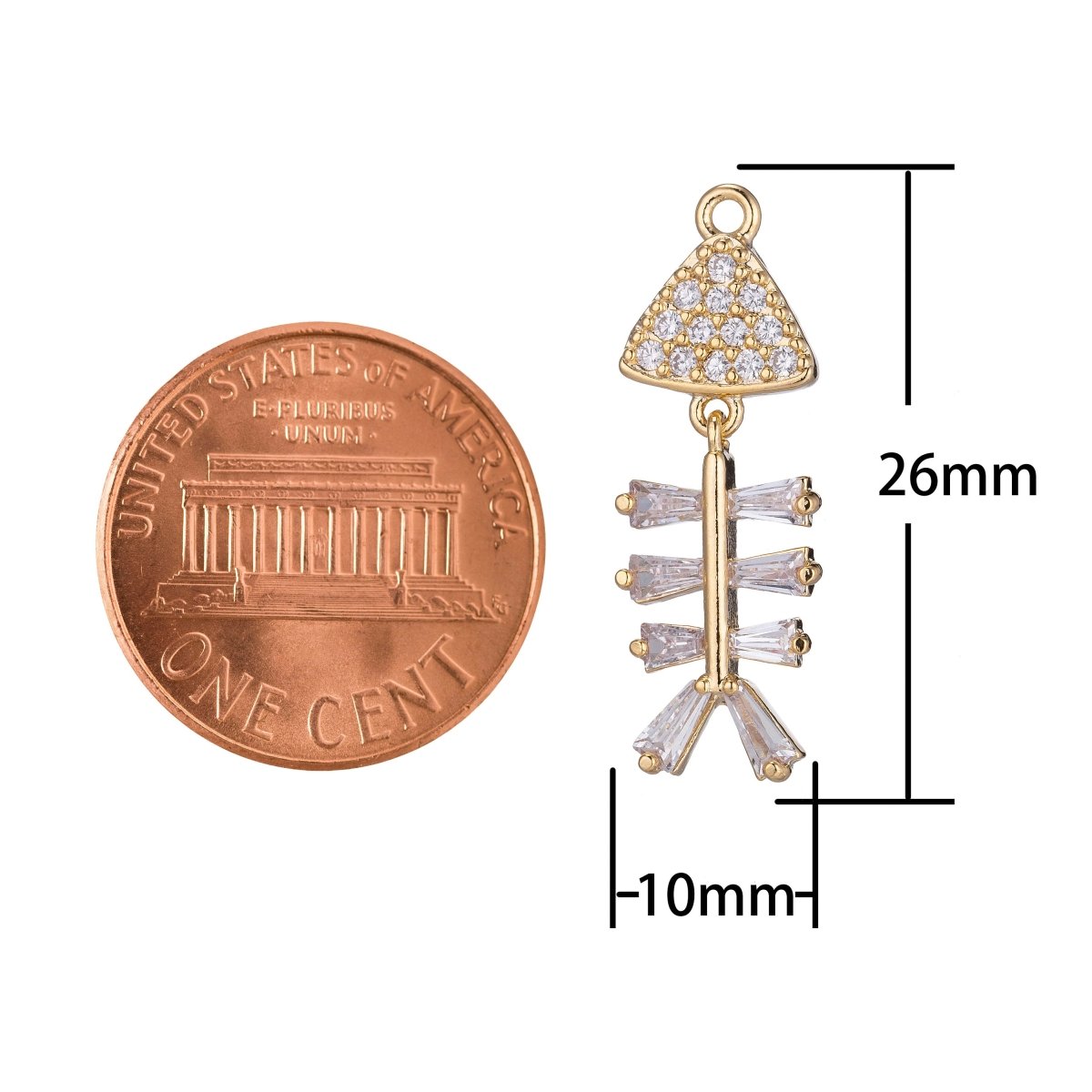 Unique Fish Bone Charm, Micro Pave CZ Charm, Dainty Pendant Marine Life Go Fishing Nature Inspired Necklace Charm for Jewelry Making E-405 - DLUXCA