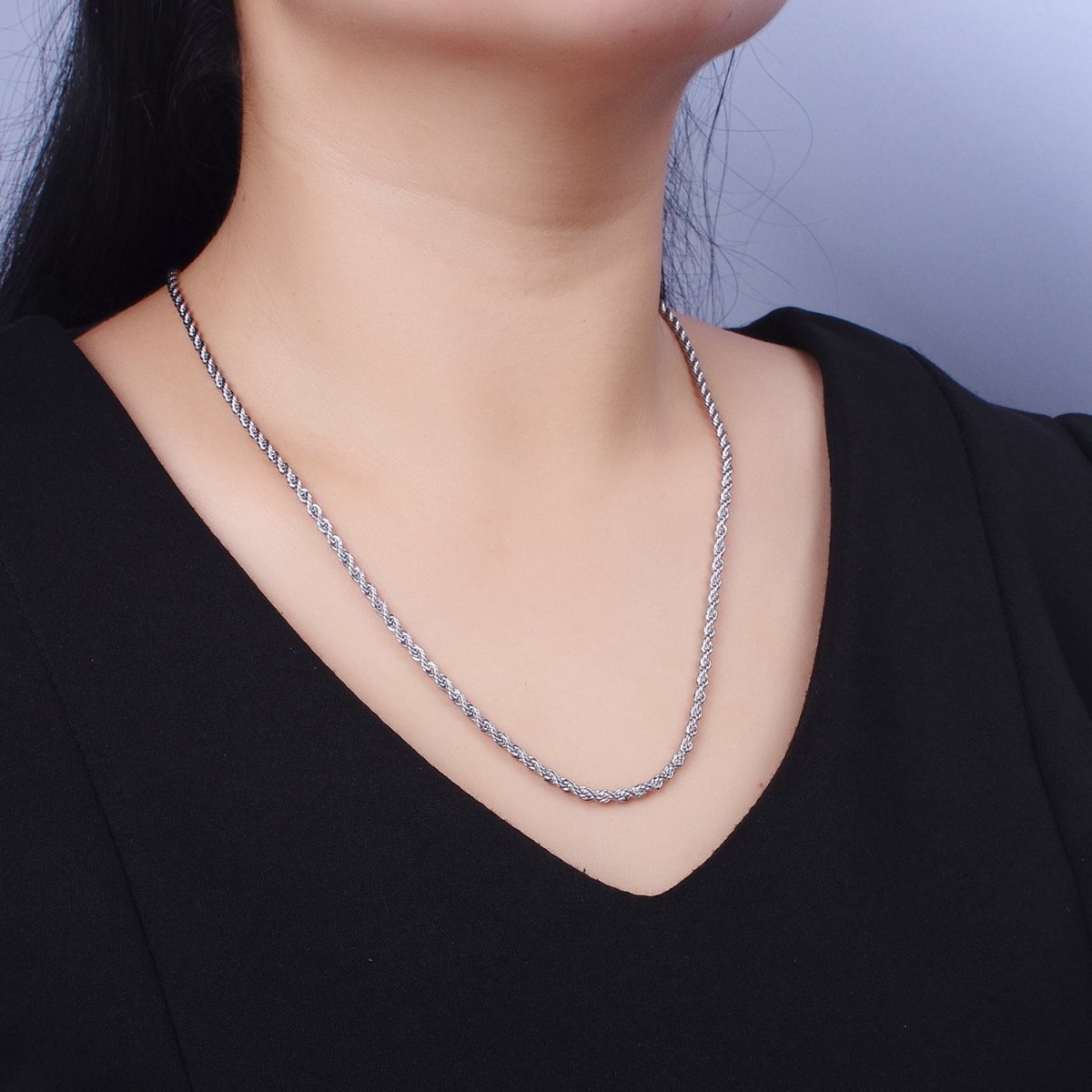 Unisex Chain Necklace, Rope Chain Necklace Gold Twist Chain, 3mm Rope Chain 18" 19.5" Necklace | WA-1520 WA-1521 WA-1522 WA-1523 Clearance Pricing - DLUXCA
