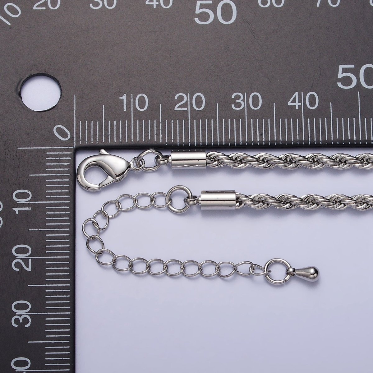 Unisex Chain Necklace, Rope Chain Necklace Gold Twist Chain, 3mm Rope Chain 18" 19.5" Necklace | WA-1520 WA-1521 WA-1522 WA-1523 Clearance Pricing - DLUXCA