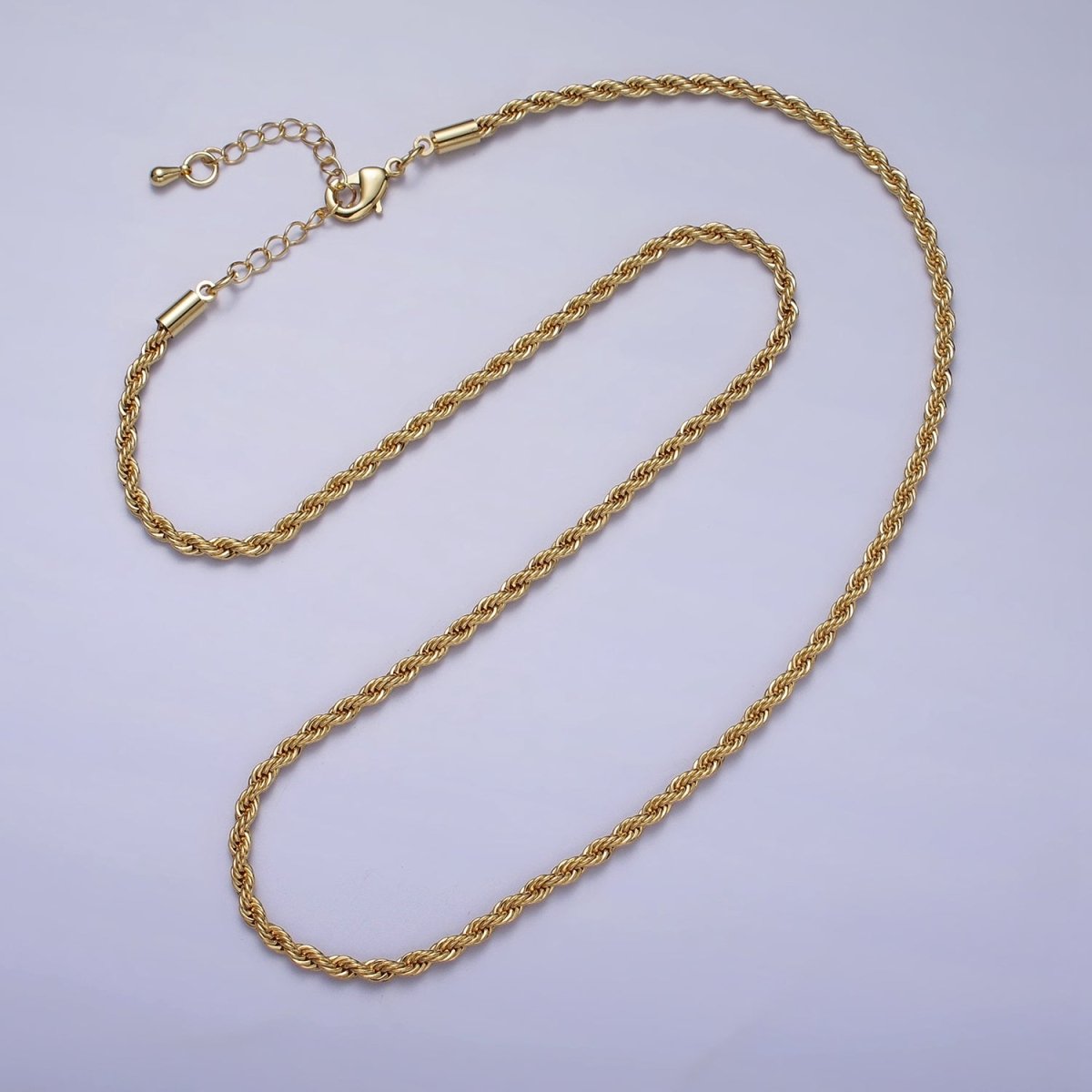 Unisex Chain Necklace, Rope Chain Necklace Gold Twist Chain, 3mm Rope Chain 18" 19.5" Necklace | WA-1520 WA-1521 WA-1522 WA-1523 Clearance Pricing - DLUXCA