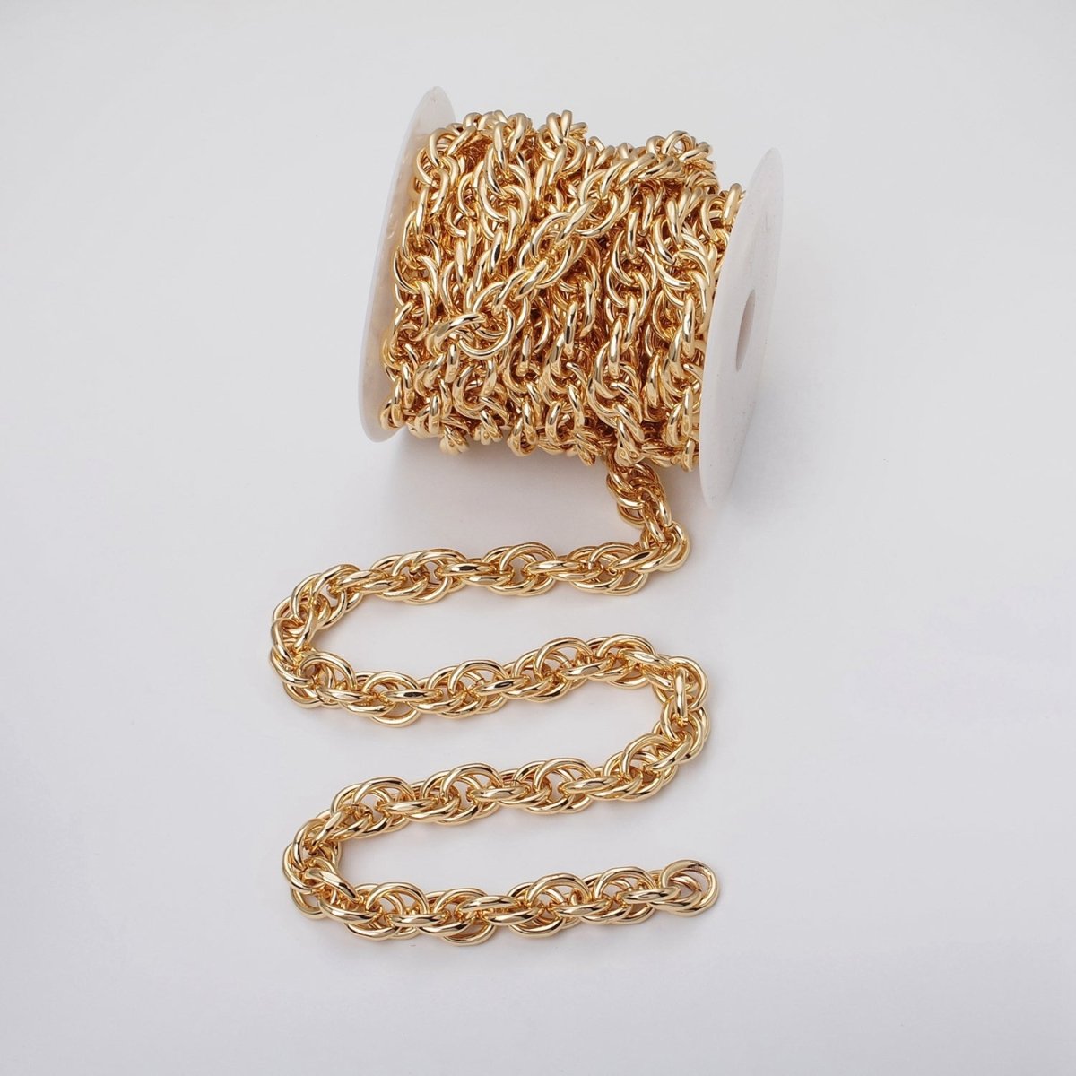 Unsoldered Gold Espiga Spiga Wheat Chain 13mm, 17.5mm Width for Statement Jewelry Unfinished Chain by Yard in Gold & Silver Unsoldered | ROLL-1183 ~ ROLL-1186 Clearance Pricing - DLUXCA