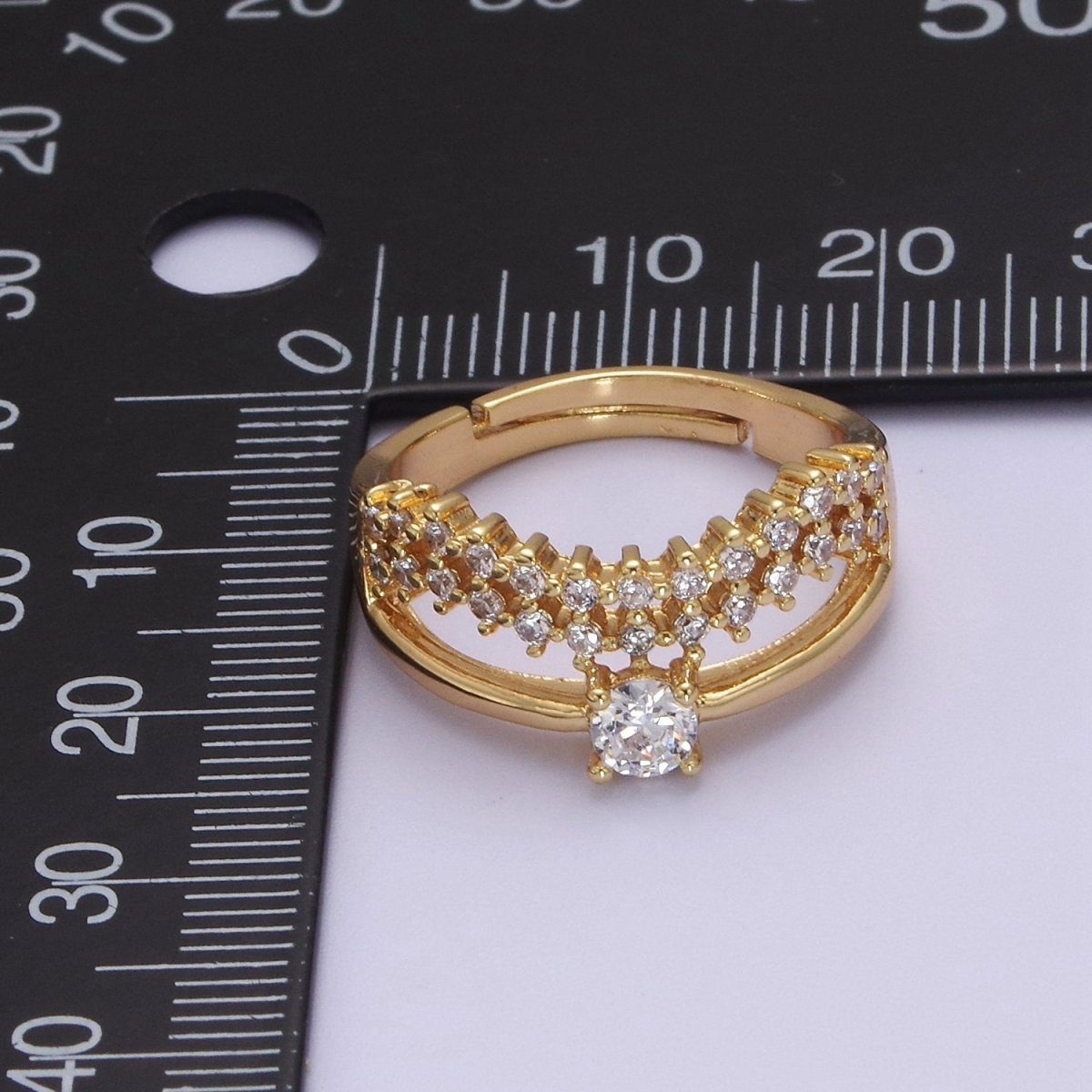 V Stacking Chevron Ring, Minimalist CZ Geometric Ring Dainty Adjustable Ring S-506 - DLUXCA