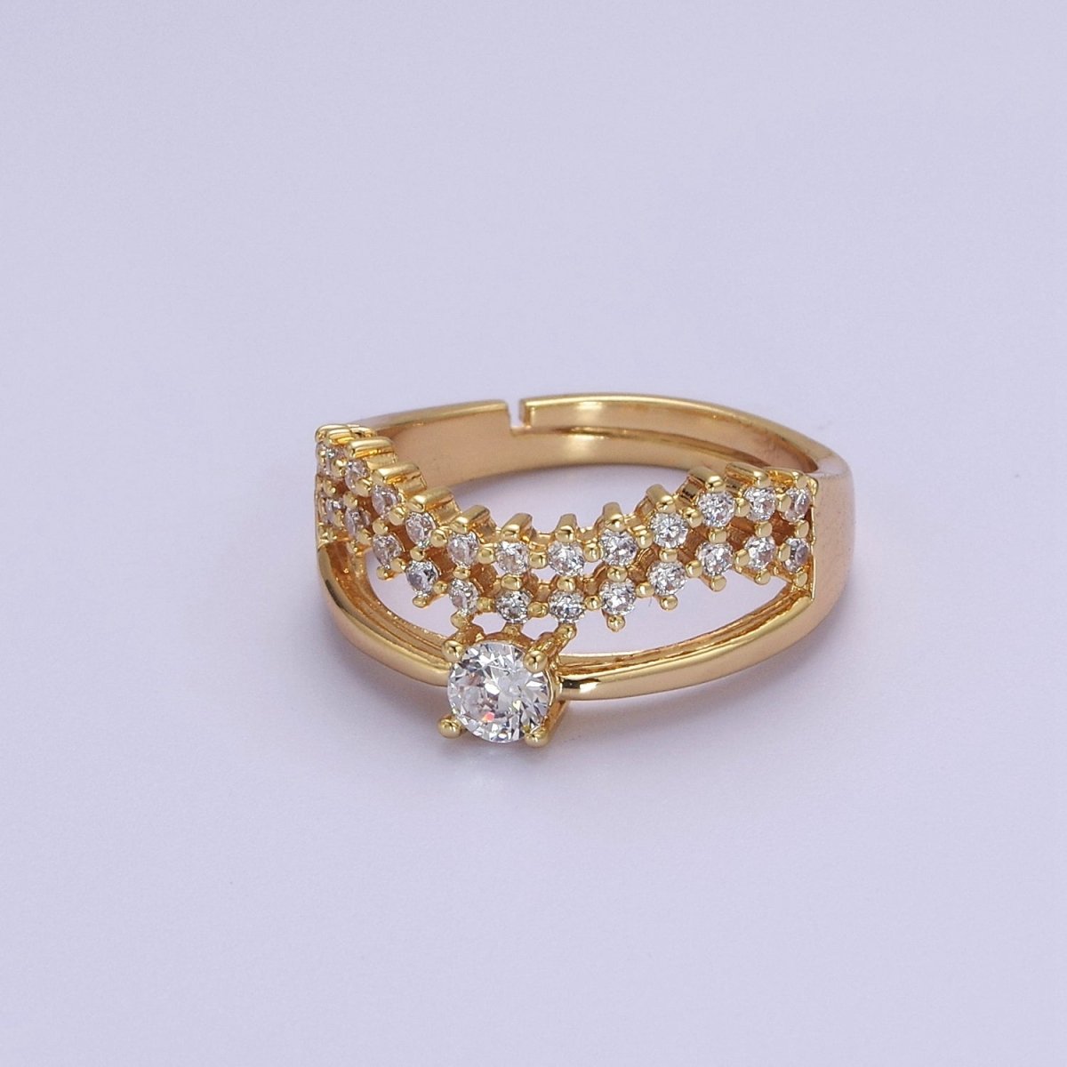 V Stacking Chevron Ring, Minimalist CZ Geometric Ring Dainty Adjustable Ring S-506 - DLUXCA