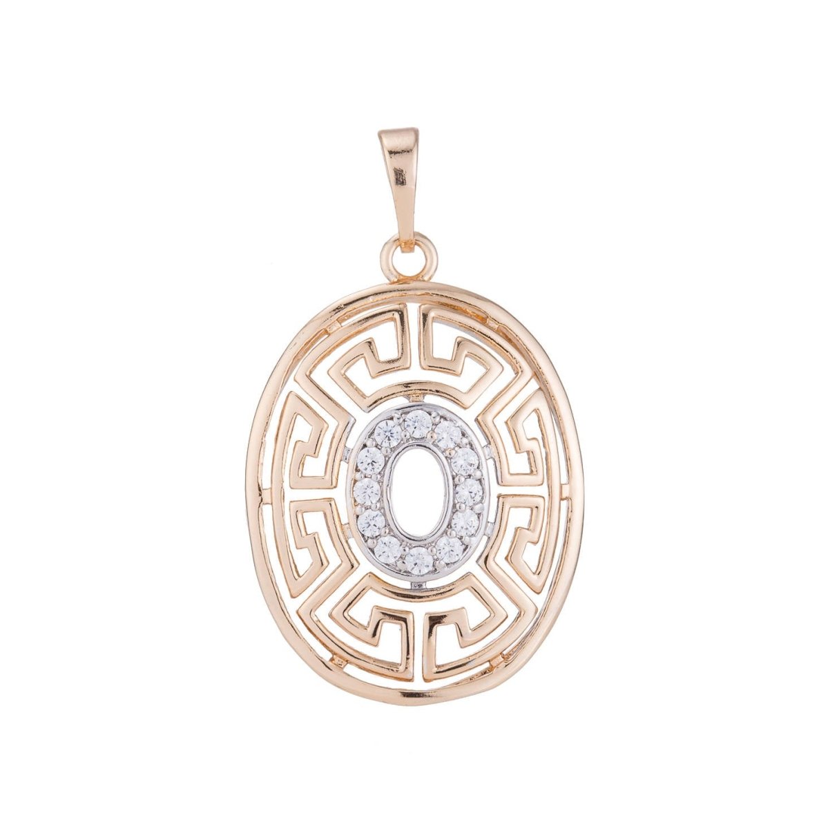 Vintage Design Rose Gold Plated Necklace Pendant - Oval Gold Plated Pendant - Pink Gold Plated Pendant - Vintage Pendant Cubic Zircon H-146 - DLUXCA