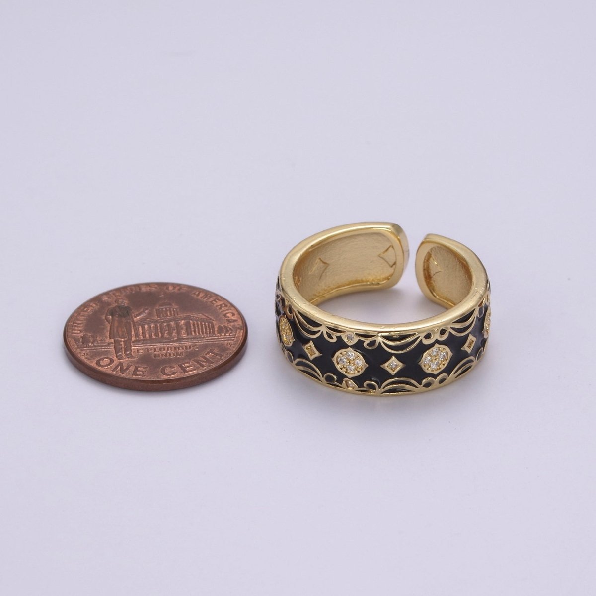 Vintage Enamel Victorian Ring in Black White Green Pink U-185 ~ U-188 - DLUXCA