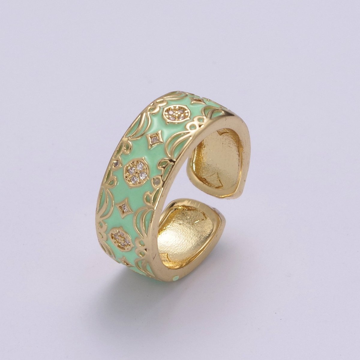 Vintage Enamel Victorian Ring in Black White Green Pink U-185 ~ U-188 - DLUXCA