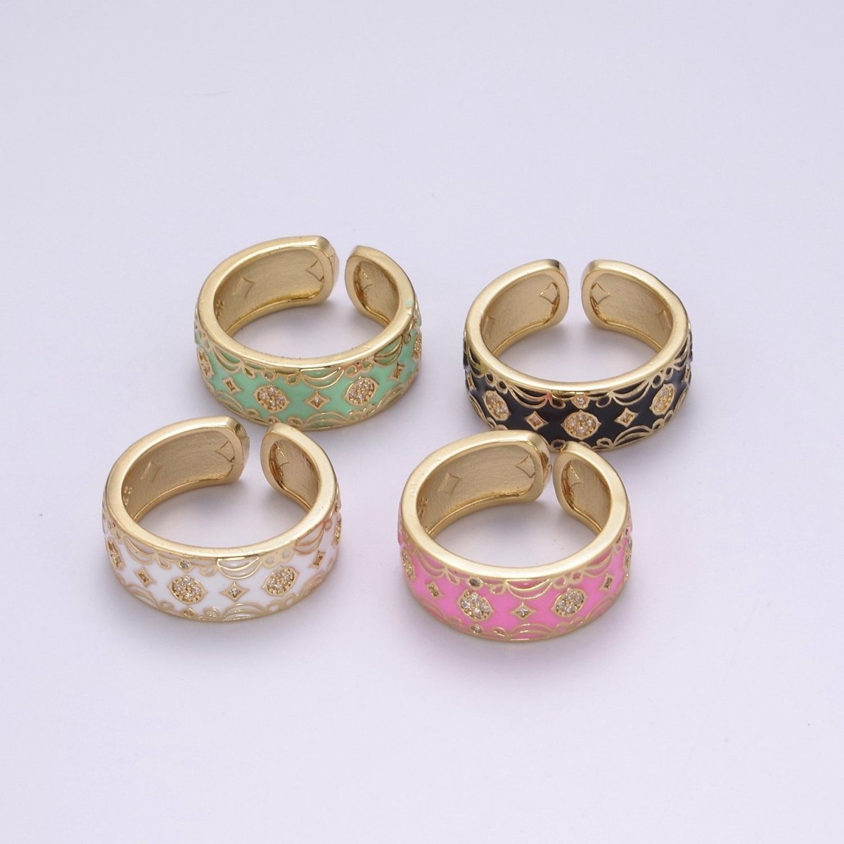 Vintage Enamel Victorian Ring in Black White Green Pink U-185 ~ U-188 - DLUXCA