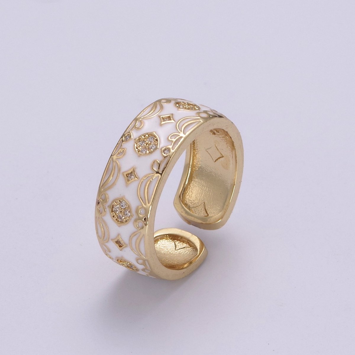 Vintage Enamel Victorian Ring in Black White Green Pink U-185 ~ U-188 - DLUXCA