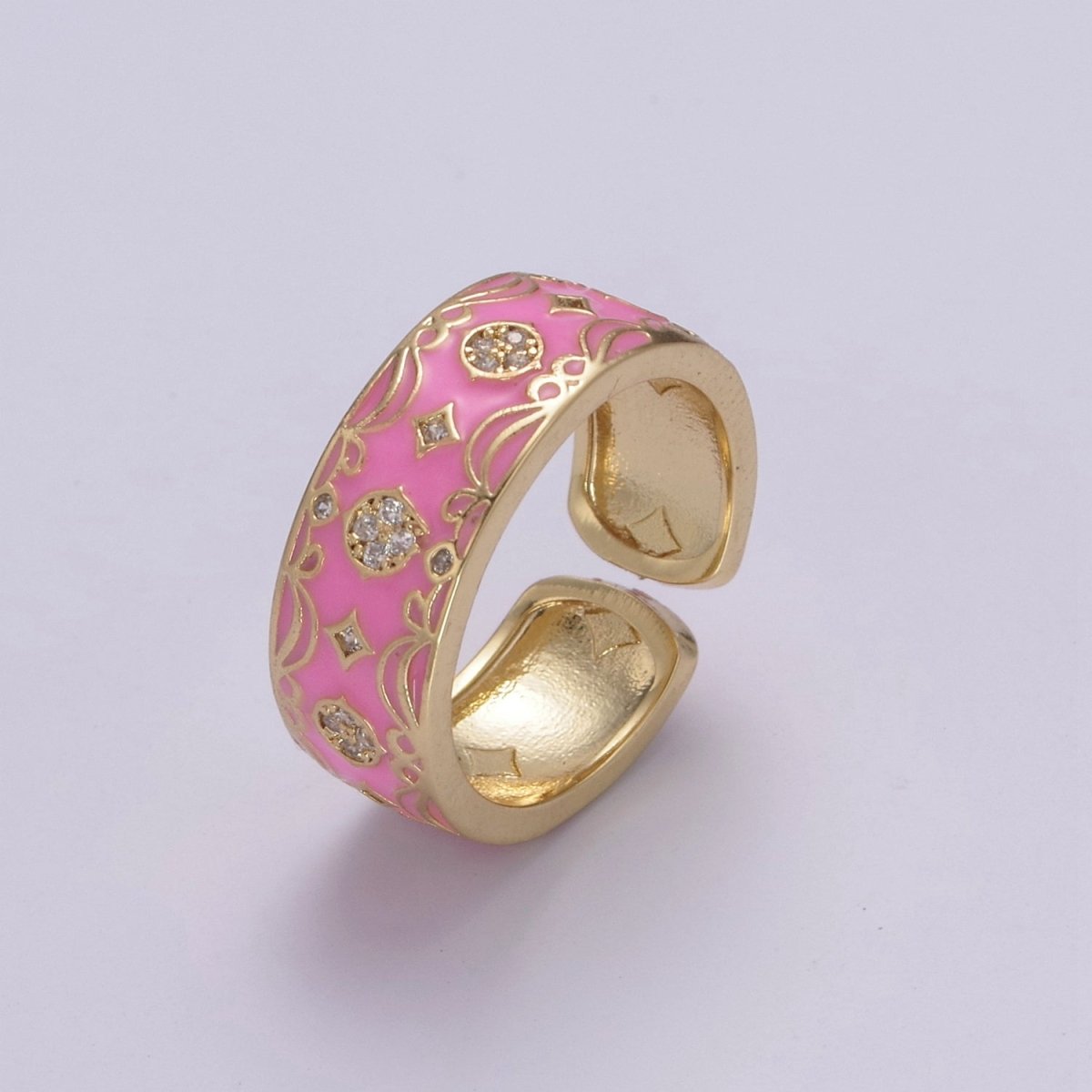 Vintage Enamel Victorian Ring in Black White Green Pink U-185 ~ U-188 - DLUXCA