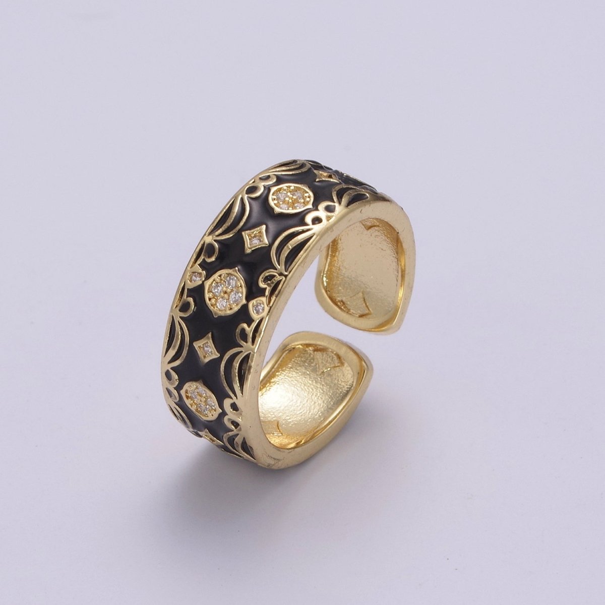 Vintage Enamel Victorian Ring in Black White Green Pink U-185 ~ U-188 - DLUXCA