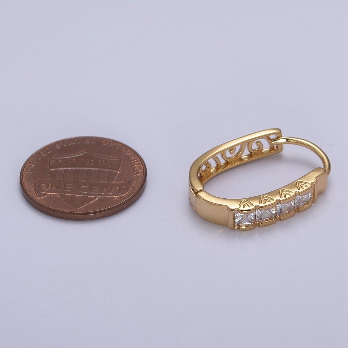 Vintage Medium 24K Gold Filled hoop earrings cubic zirconia cz dainty minimalist V-140 - DLUXCA