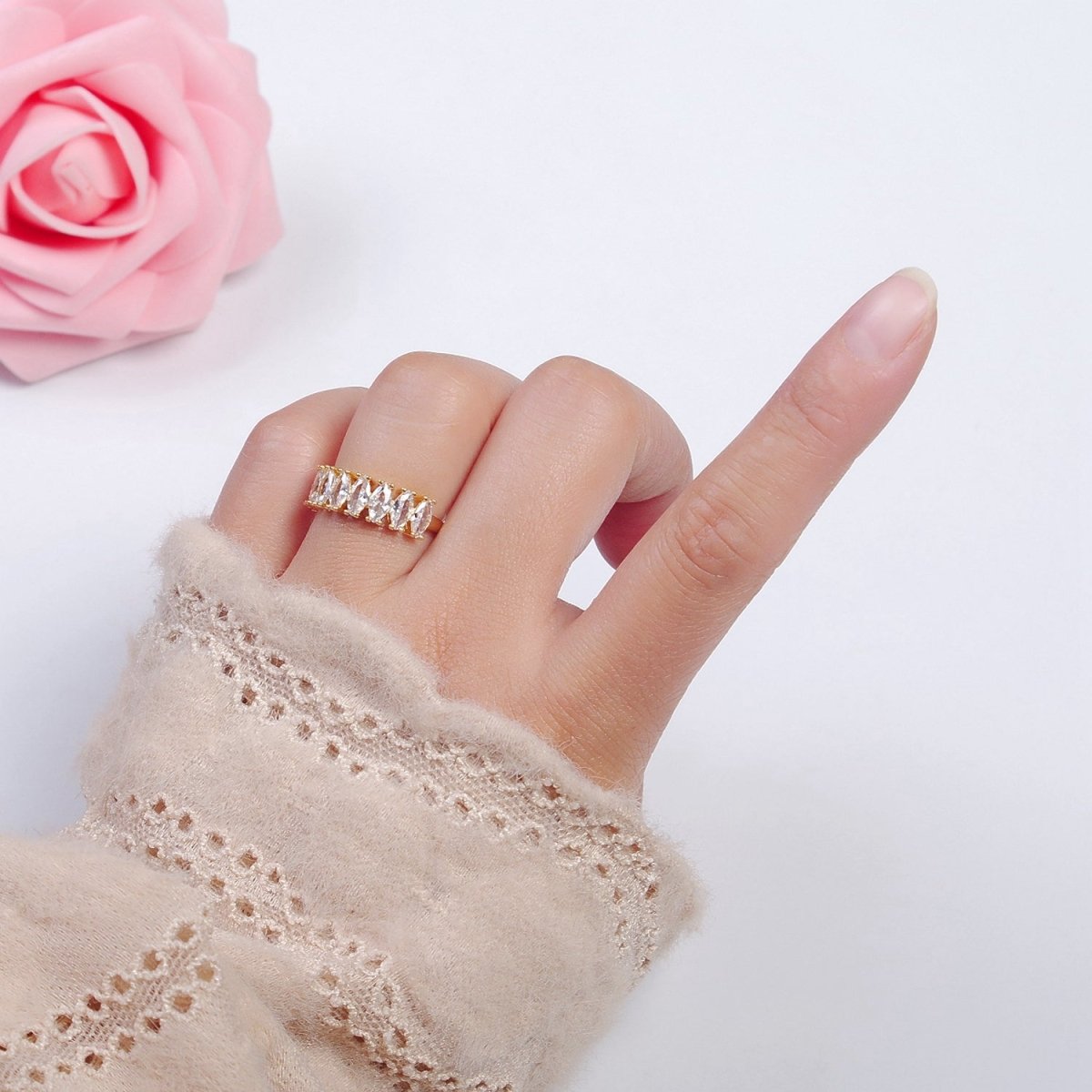 Vintage Pave Clear Ring for Statement Ring Open Adjustable Jewelry O-2174 - DLUXCA