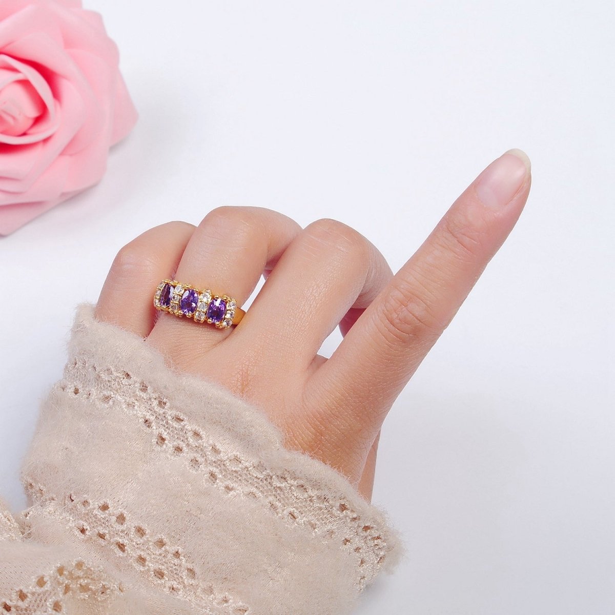 Vintage Pave Purple Ring for Statement Ring Open Adjustable Jewelry O-2173 - DLUXCA