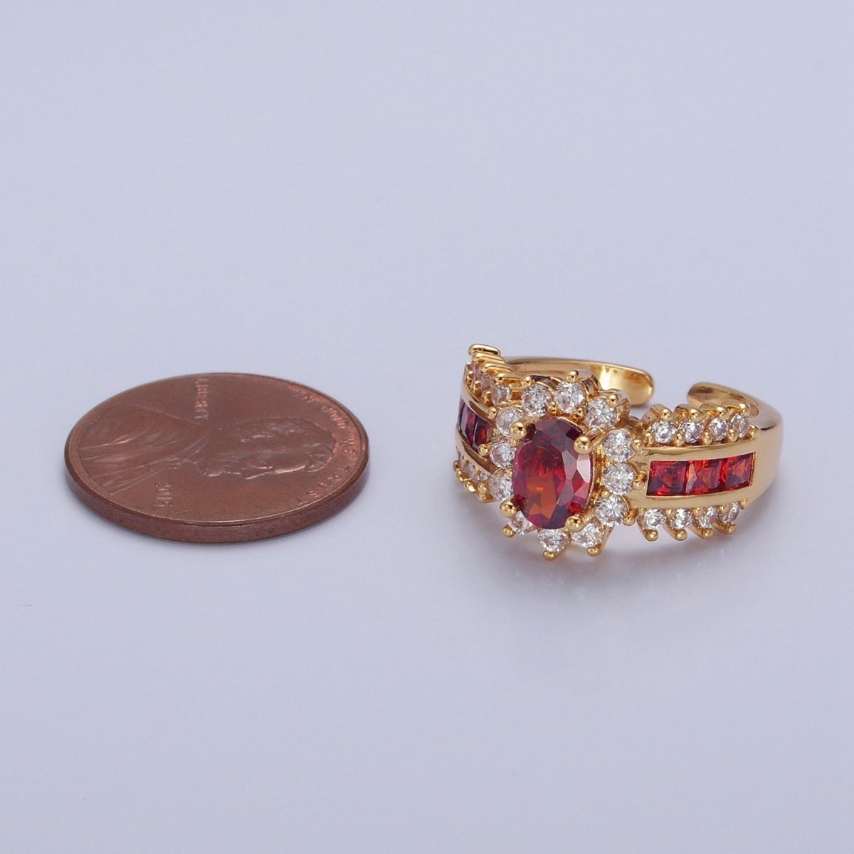 Vintage Pave Red Ring for Statement Ring Open Adjustable Jewelry O-2172 - DLUXCA